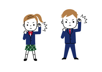 握りこぶしで気合の入った表情の学生　中学生　高校生