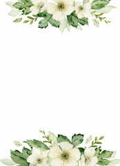Fototapeta premium Watercolor vector frame with green forest foliage.