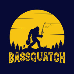 Bassquatch - Bigfoot fishing vector design, t shirt design - obrazy, fototapety, plakaty