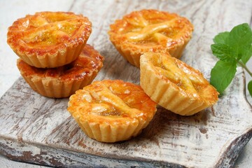 homemade fresh mini pie tart on bright mood concept 