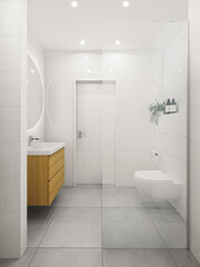 Naklejka na ściany i meble Modern bathroom interior with shower and toilet.