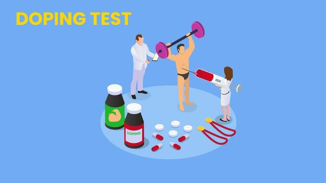 Doctors doing doping test for weightlifting athlete