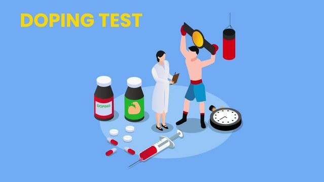 Female doctors doing doping test for a male boxer