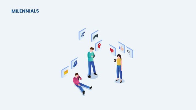 Group of millennials use social media on smartphone