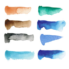 Eight watercolor strokes on a white background