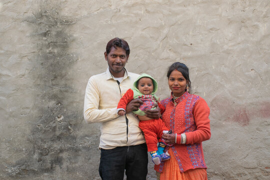 portrait of happy family in rural India