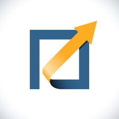 Square with outgoing arrow. Innovate, investment, export and growth concept.  Vector Logo Template Design