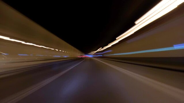 driving a car on the barcelona motorway highway in spain, fast camera mounted on the front ronda litoral