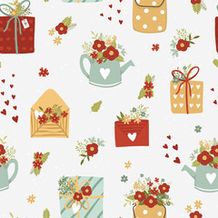 Cute hand drawn Mother's Day seamless pattern, lovely floral background with roses, great for textiles, banners, wallpapers, wrapping - vector design