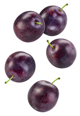 Plum with leaf isolated on white background