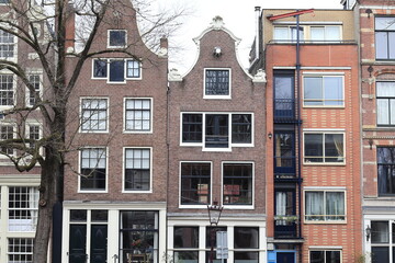 Fototapeta premium Amsterdam Prinsengracht Canal House Facades with Bell Gables Close Up, Netherlands
