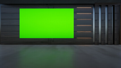 virtual studio set with green screen shot 3d illustration	