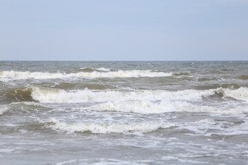 Close pu photography of baltic sea stormy weather waves.
