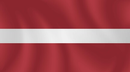 National flag of Latvia with imitation of light waves on the fabric. Vector stock illustration