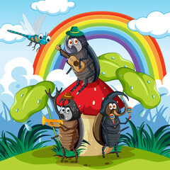 Obraz premium Fantasy forest with cartoon insects
