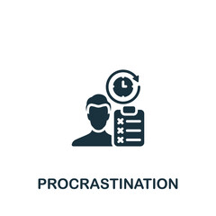 Procrastination icon. Monochrome simple icon for templates, web design and infographics