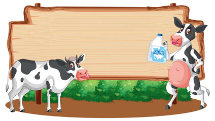 Fototapeta premium Blank wooden signboard with cow farm