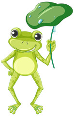 Cartoon frog holding lotus leaf
