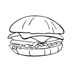 Hand drawn doodle burger. Black color vector sketch