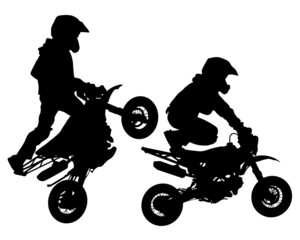 Man in protective clothing rides sport bike. Isolated silhouette on a white background