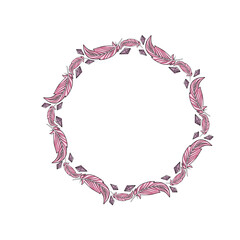 Round text frames in boho style with beads, pendants, feathers and crystals. Vintage Template wreath, round frame