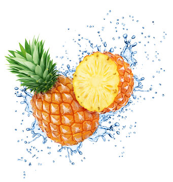 pineapple splash, fresh fruit, water droplets clip art preview