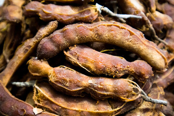 Peeled stock of tamarind in a place