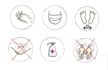 drawing a set of icons on the theme of coronavirus