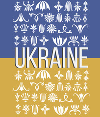 Flag of the country of Ukraine with white letters and ornaments 
Poster The territory of the state of Ukraine on a black background