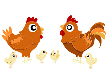 couple coq et poule rousse et poussins