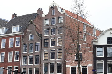 Fototapeta na wymiar Amsterdam Noordermarkt Square Historic Brick House Facades View, Netherlands