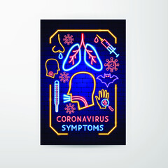 Coronavirus Prevention Neon Stickers. Vector Illustration of Pandemic Promotion.