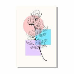abstract minimal flower and leaves decorative background posters 