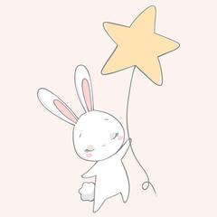Vector illustration of a cute bunny. The animals are sleeping.