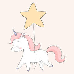 Vector illustration of a cute unicorn. The animals are sleeping.