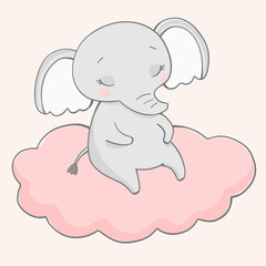 Vector illustration of a cute elephant. The animals are sleeping.