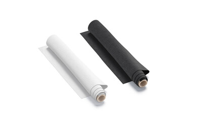 Blank black and white fabric twisted in roll mockup, isolated