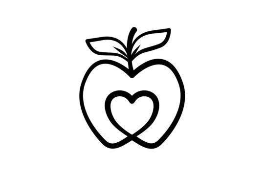 Love fruits icon. Healthy eating concept line art illustration. Heart inside of a fruit symbol. Vector.