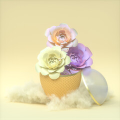 Easter egg decoration with flower  and dreamy cloud background. 3d rendering.