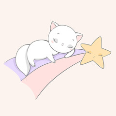 Vector illustration of a cute cat. The animals are sleeping.