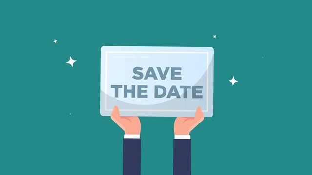 save the date sign animation. hand of businessman hold safety first sign - animation concept. 4K motion animation.