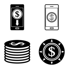 Dollar Flat Icon Set Isolated On White Background