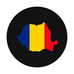 Romania map silhouette with flag on black background