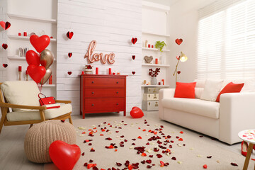 Cozy living room decorated for Valentine's Day