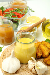 Concept of tasty food with sauce, close up