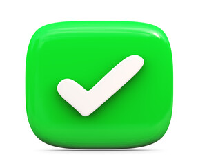 3d render of green check mark on white background