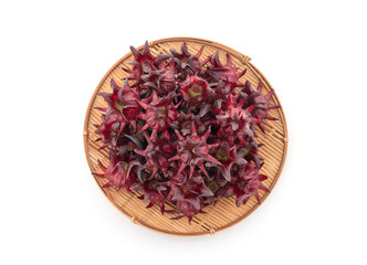 Roselle or  Hibiscus sabdariffa fruits isolated on white background. top view,flat lay.