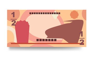 Bahraini Dinar Vector Illustration. Bahrain money set bundle banknotes. Paper money 1/2 BHD. Flat style. Isolated on white background. Simple minimal design.