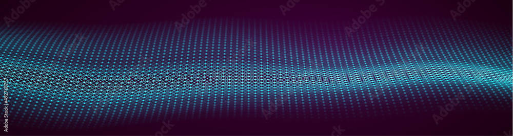 Wall mural technology background vector illustration. digital blue web banner. sound waves and motion waves.