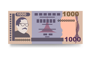 Bangladeshi Taka Vector Illustration. Bangladesh money set bundle banknotes. Paper money 1000 BDT. Flat style. Isolated on white background. Simple minimal design.